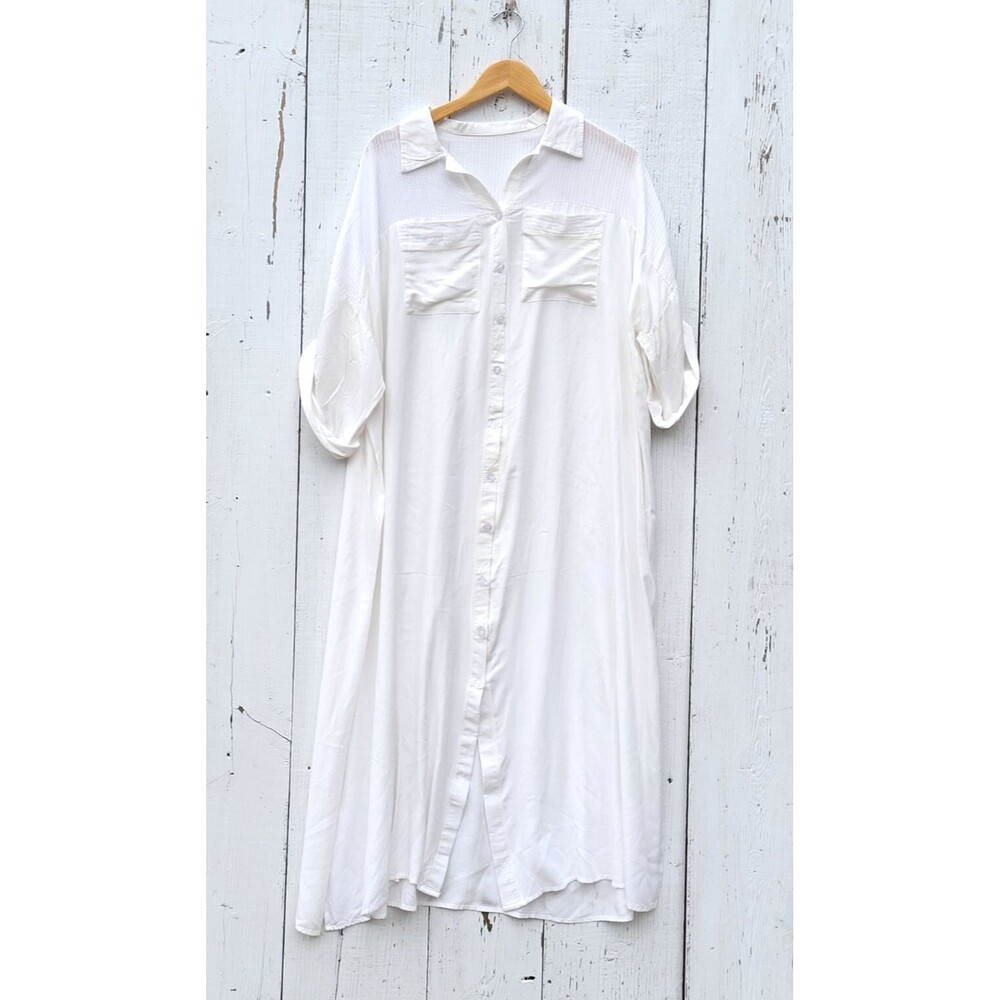 Unknown Brand White Oversized Half Sleeve Button Maxi Beach Summer Dress Onesize